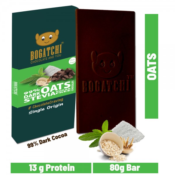 BOGATCHI Stevia Sugarfree Chocolate Bar, Oats, 80g